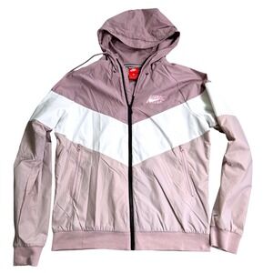 Nike Sportswear Windrunner Hooded Jacket Mauve White Chevron Womens Medium